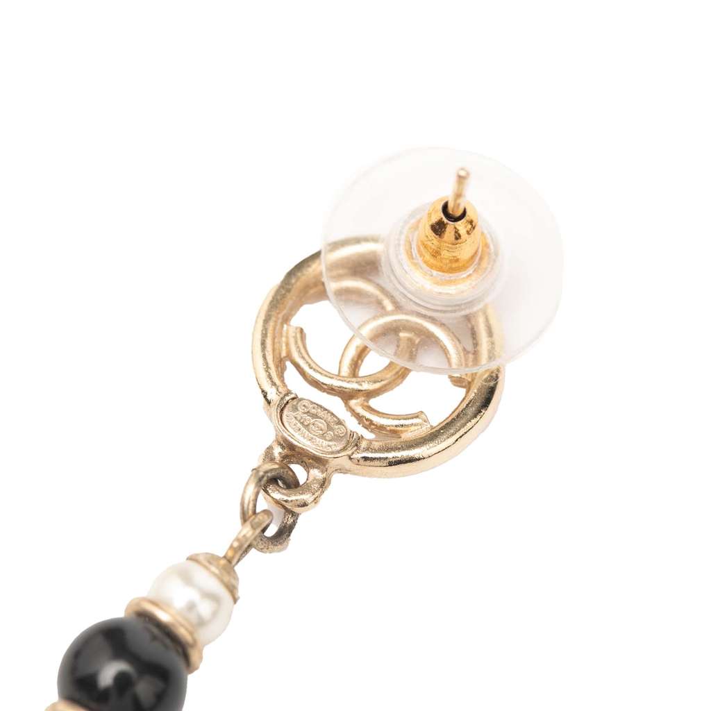 Chanel Gold Plated CC Faux Pearl Beads Drop Push Back Earrings - 3