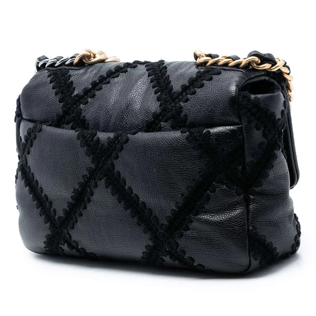 Chanel Medium Crochet Calfskin 19 Flap Black Medium Leather