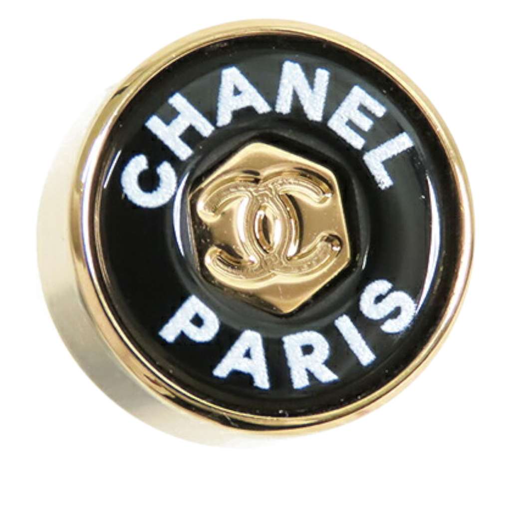 Chanel Gold Plated Enamel Logo Button Bullet Back Earrings - 3