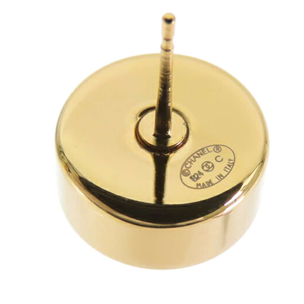 Chanel Gold Plated Enamel Logo Button Bullet Back Earrings - 4
