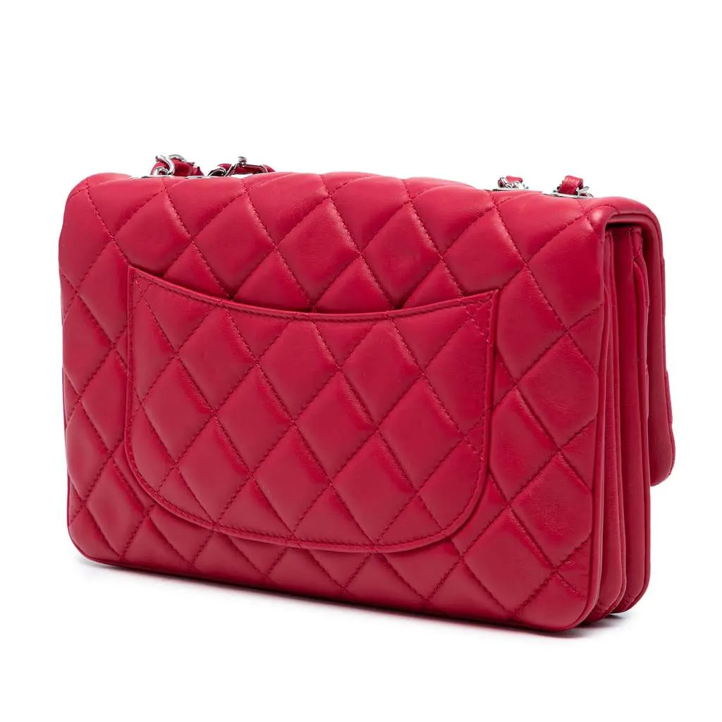 Chanel Medium Quilted Lambskin 3 Accordion Flap Pink Leather Good - Back View