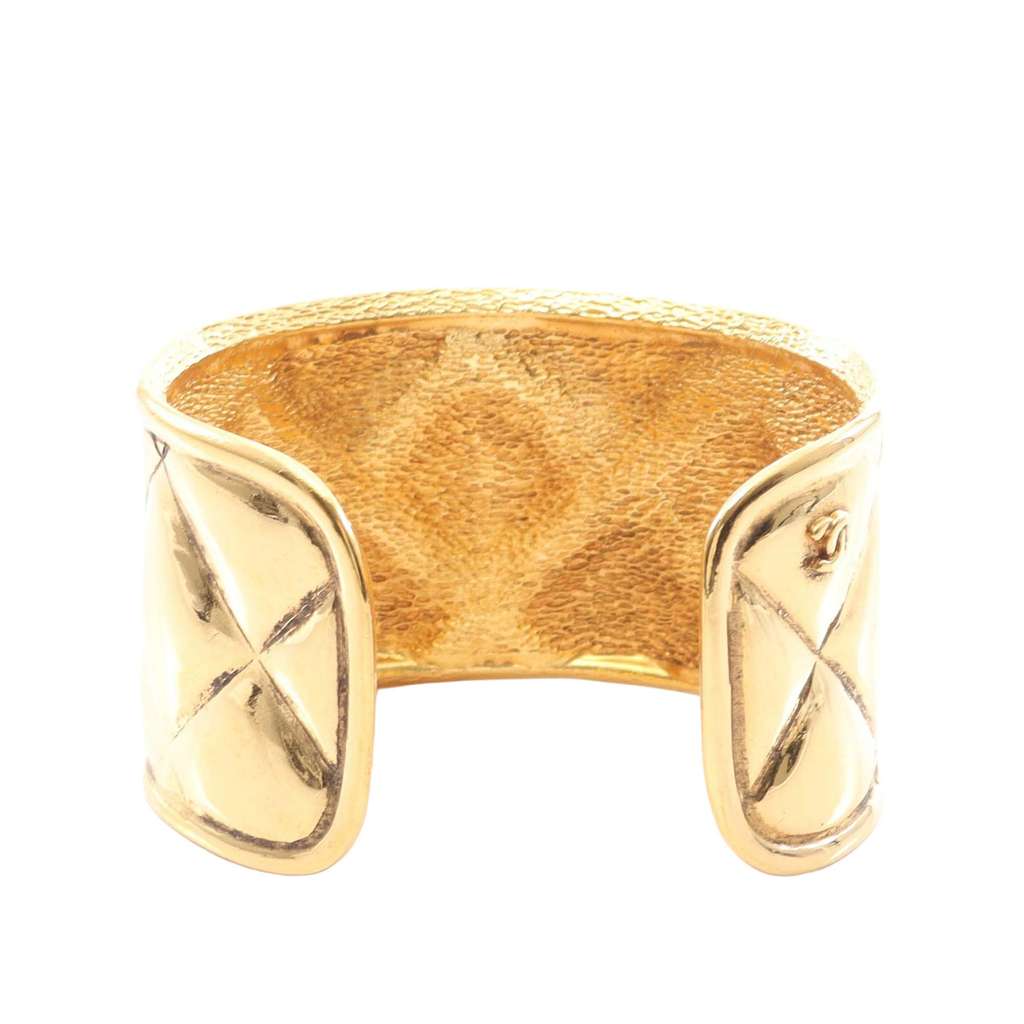 Chanel CC Gold Plated Quilted Wide Cuff Bracelet - 2