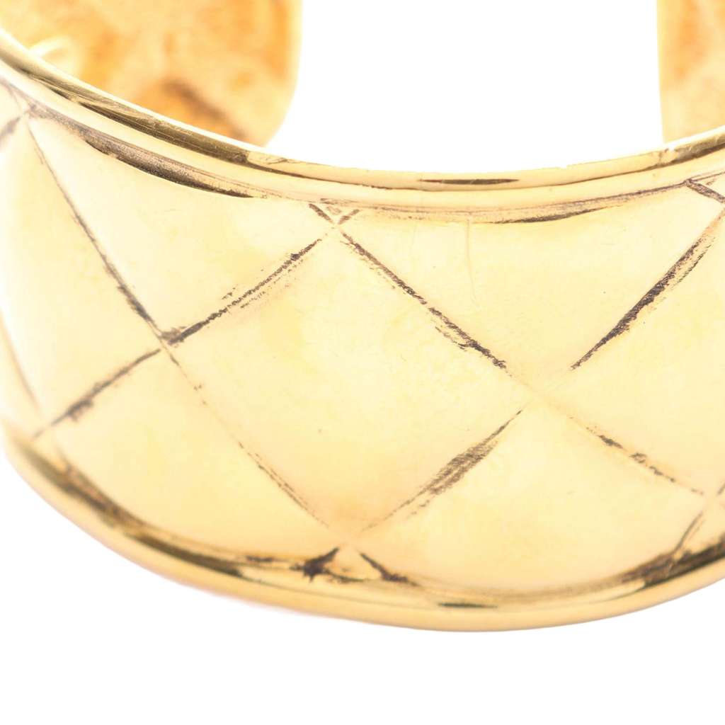 Chanel CC Gold Plated Quilted Wide Cuff Bracelet - 5