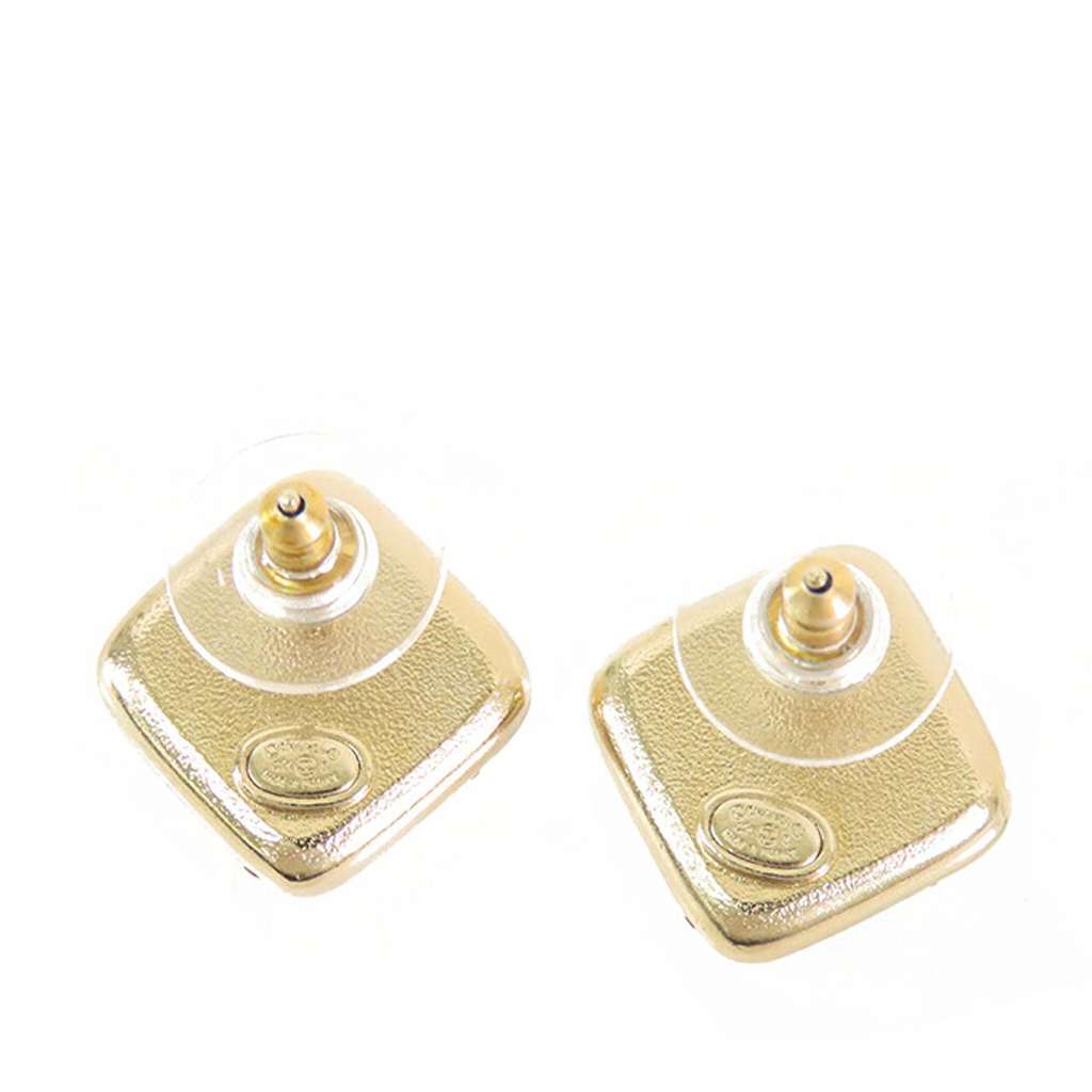 Chanel Gold Plated CC Crystal Square Earrings - 2