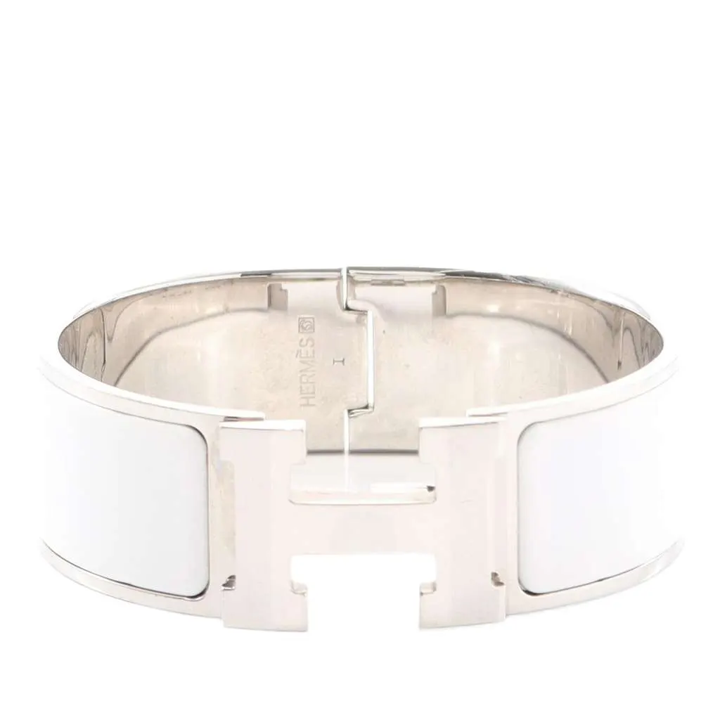 Hermès Wide Enamel Clic Clac H Bracelet PM White Enamel Very good - Front View