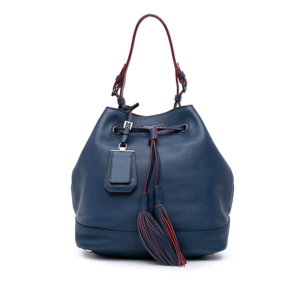 Prada Soft Calf Tassel Convertible Drawstring Bucket Bag