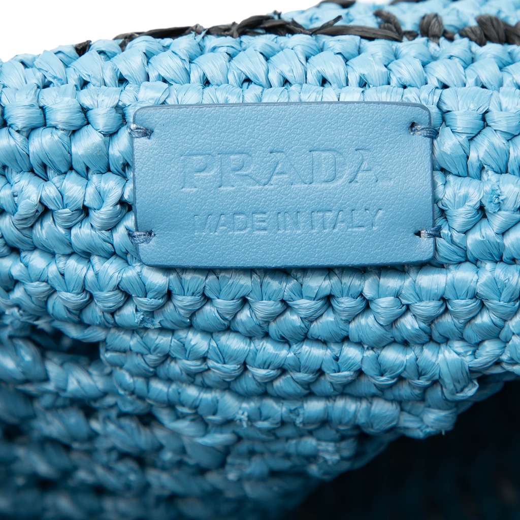 Prada Raffia Effect Crochet Logo Embroidered Shopping Tote - 5