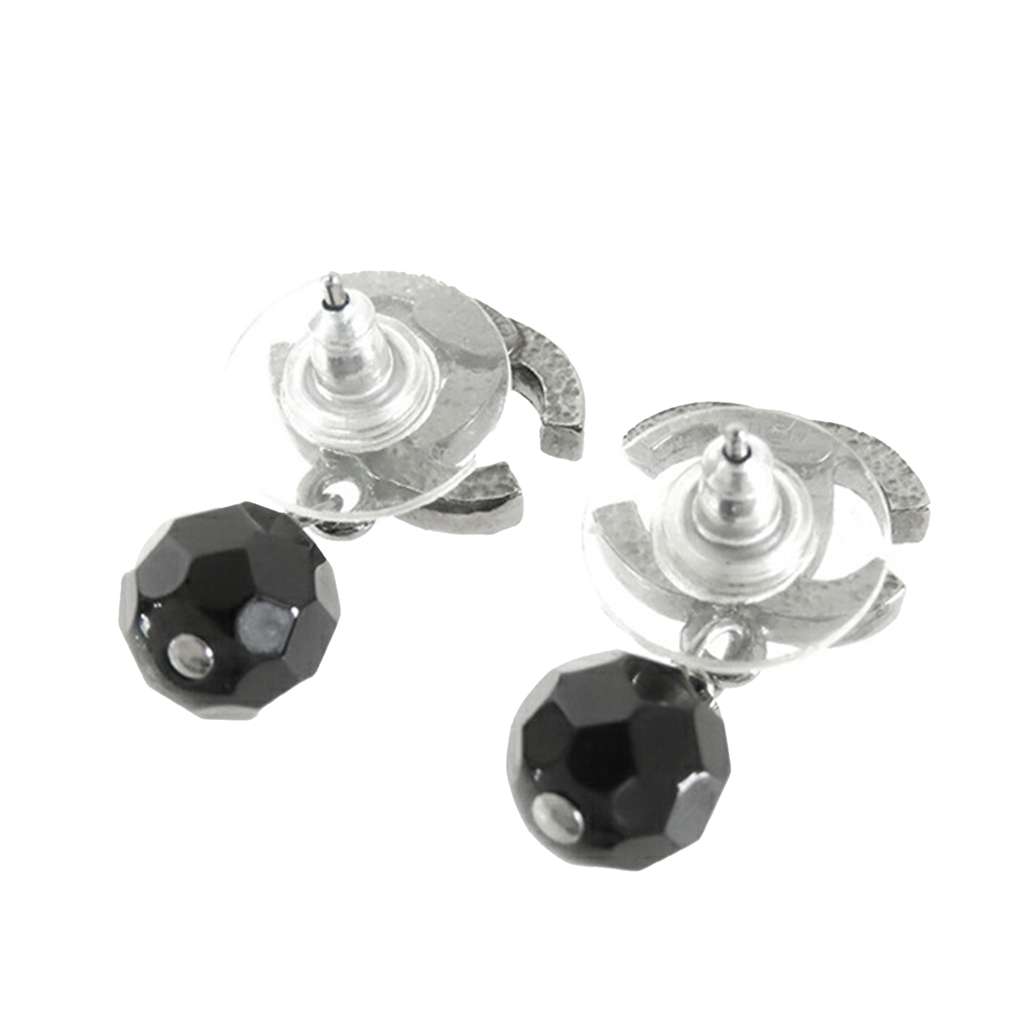 Chanel CC Silver Plated Bead Drop Push Back Earrings - 2