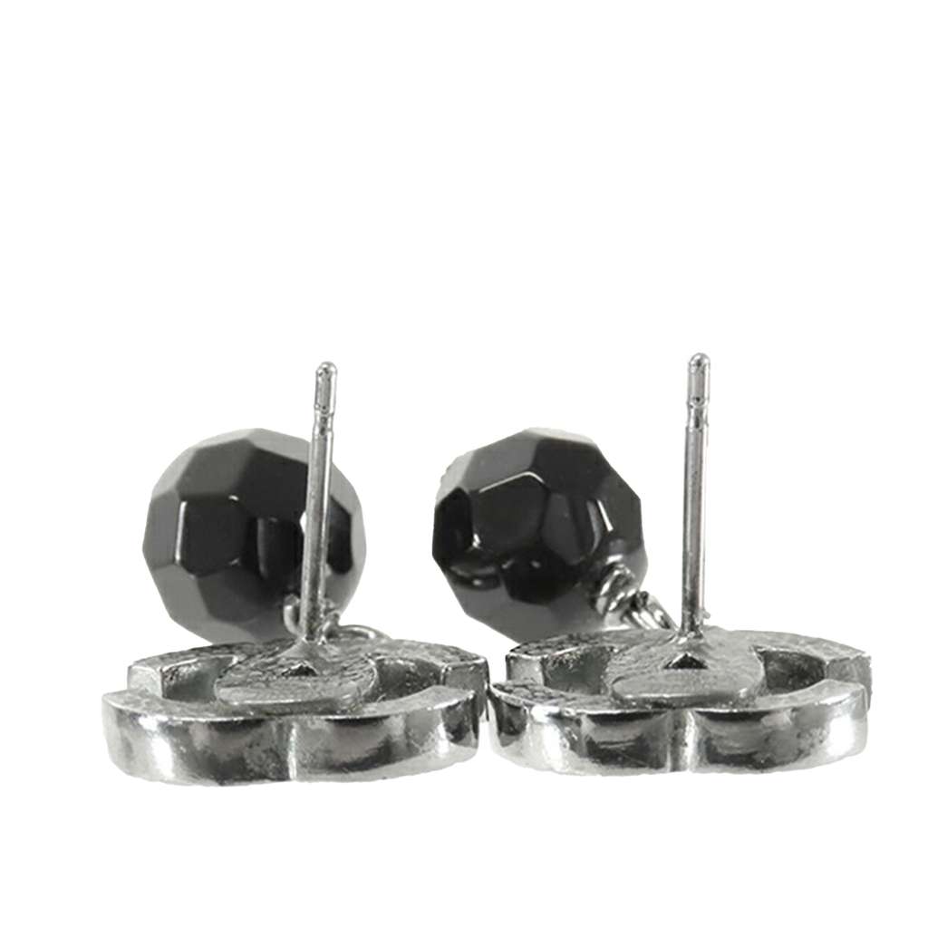 Chanel CC Silver Plated Bead Drop Push Back Earrings - 3