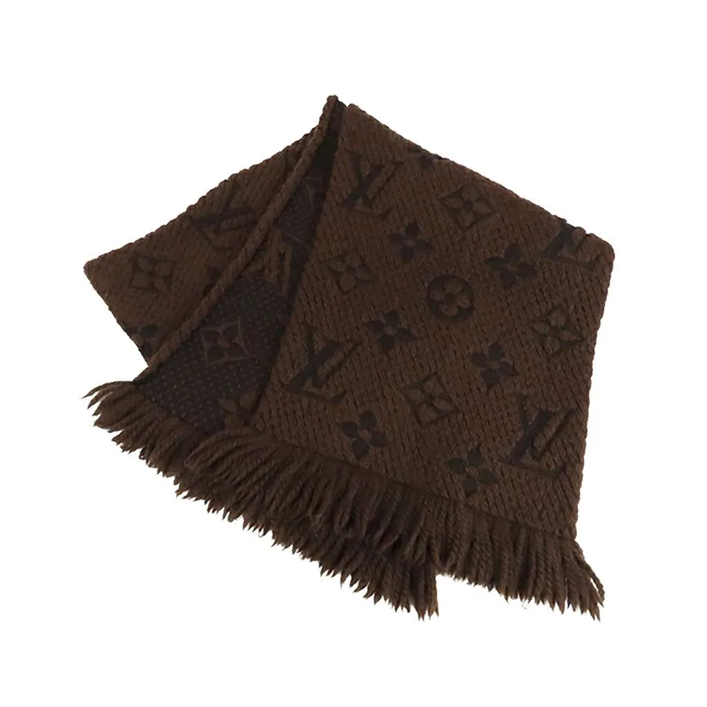 Louis Vuitton Monogram Echarpe Logomania Wool and Silk Scarf Brown Wool Good - Front View