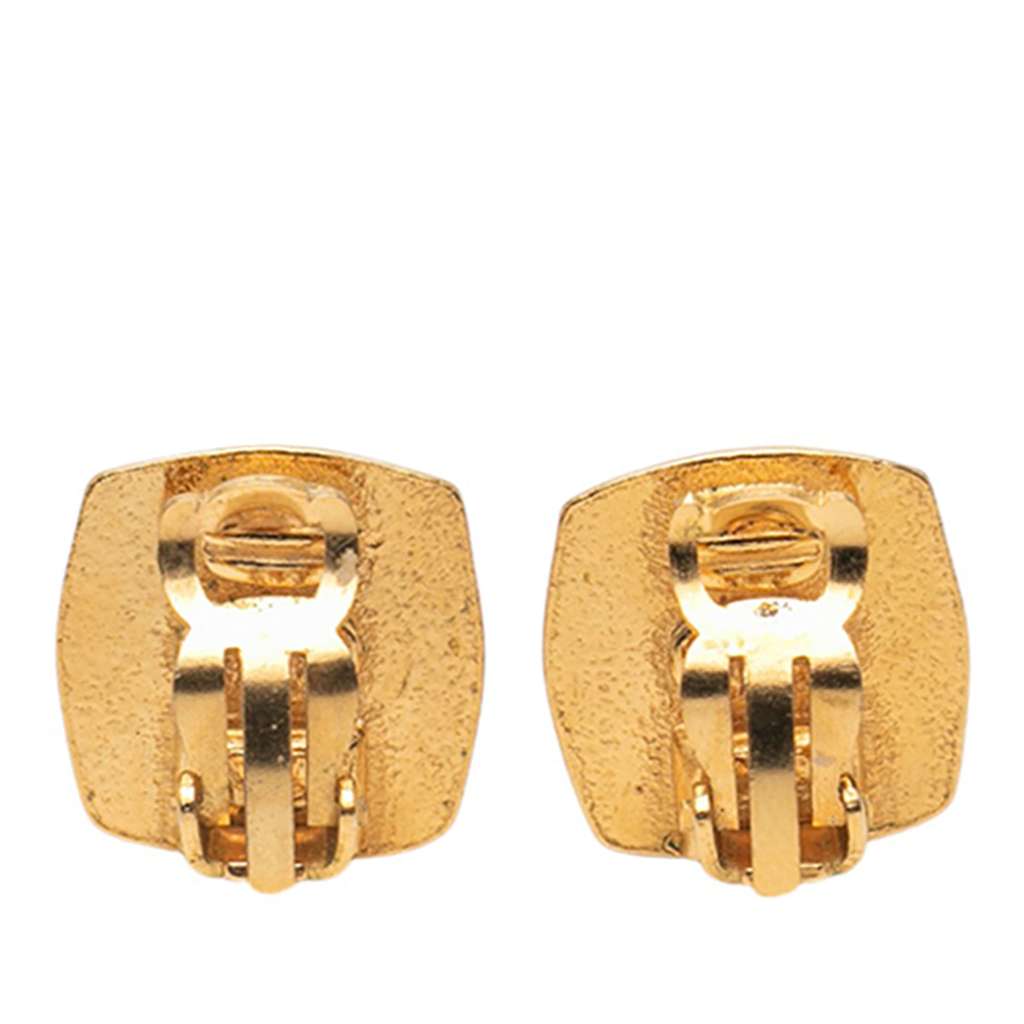 Chanel Gold Plated CC Enamel Square Clip On Earrings - 2