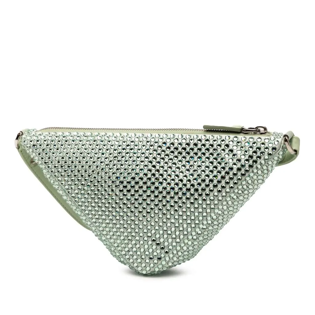 Prada Satin Crystal Embellished Triangle Pouch Green Satin Very good - Back View