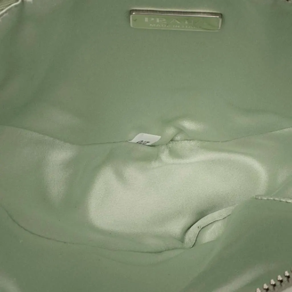 Prada Satin Crystal Embellished Triangle Pouch Green Satin Very good - Model View