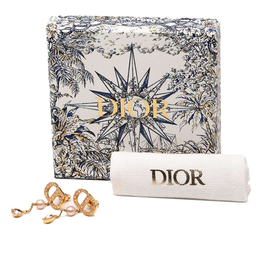 Dior Gold Plated Faux Pearl and Rhinestones Drop Push Back Earrings - 4