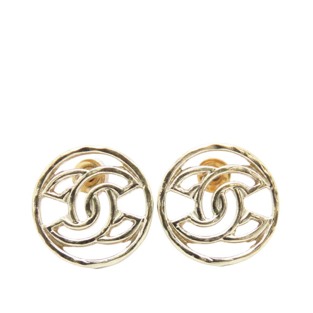 Chanel Gold Plated CC Round Bullet Back Earrings