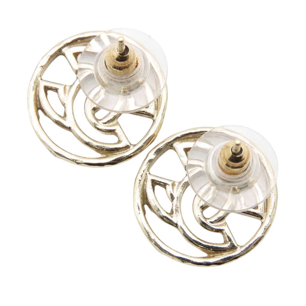 Chanel Gold Plated CC Round Bullet Back Earrings - 2