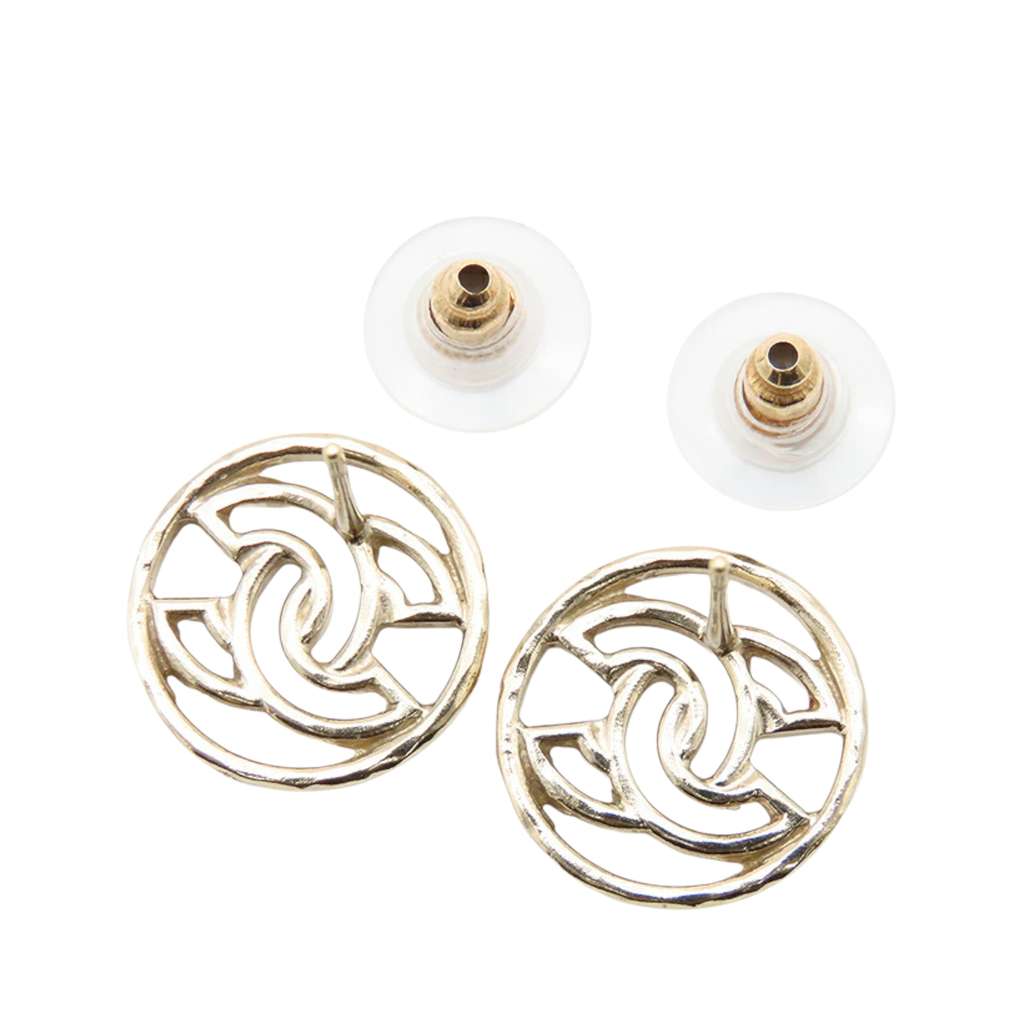 Chanel Gold Plated CC Round Bullet Back Earrings - 3