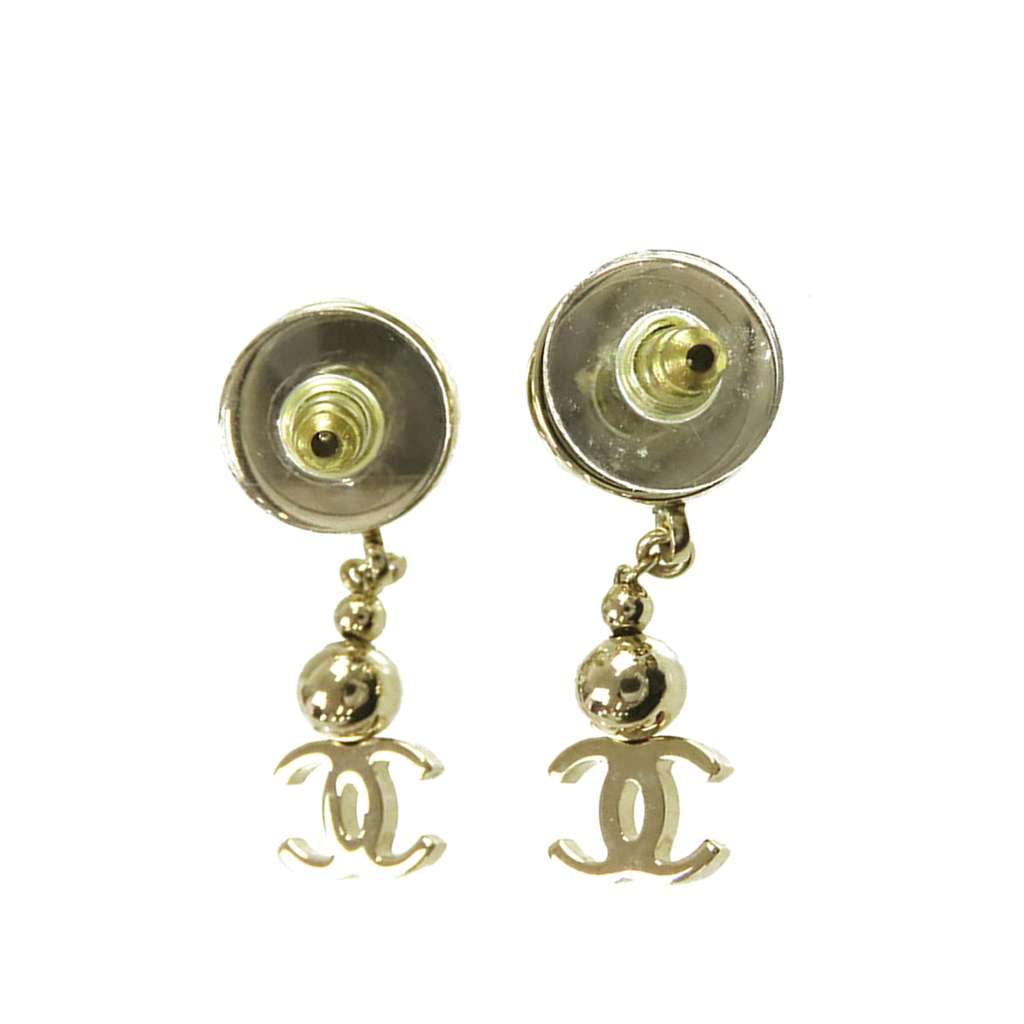 Chanel CC Gold Plated Swing Push Back Earrings - 2