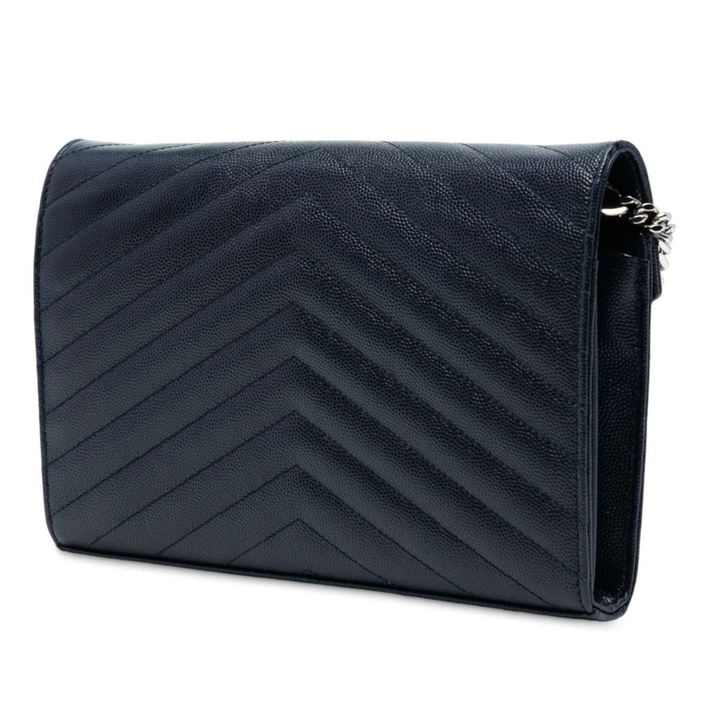 Saint Laurent Grain De Poudre Matelasse Chevron Monogram Chain Wallet - 2
