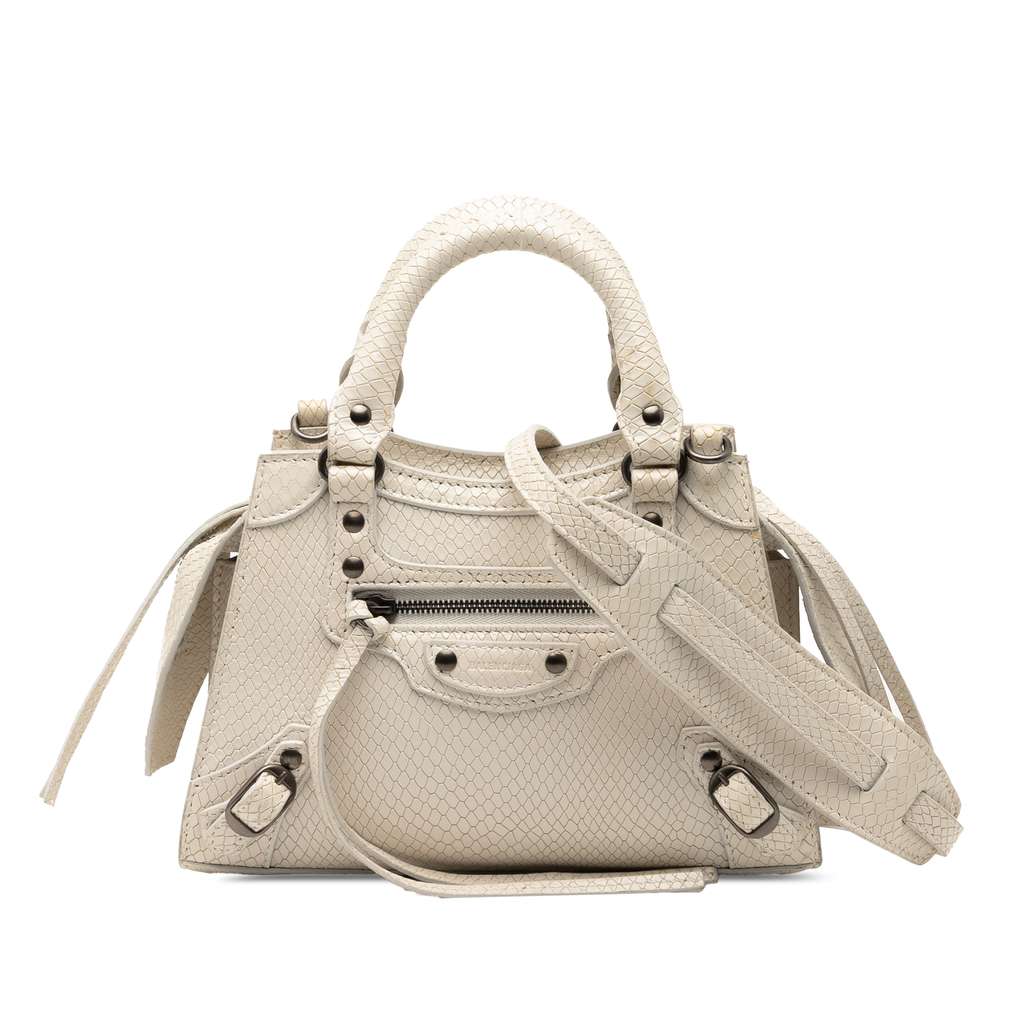 Balenciaga Mini Python Embossed Calfskin Neo Classic City Satchel