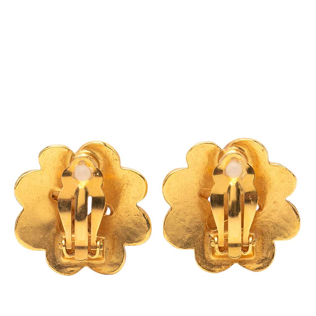 Chanel Gold Plated CC Camellia Clip On Earrings - 2