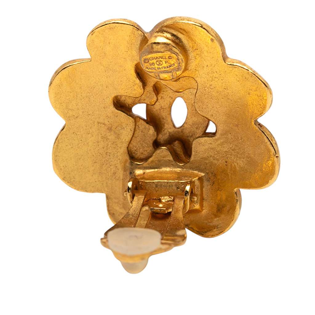 Chanel Gold Plated CC Camellia Clip On Earrings - 3