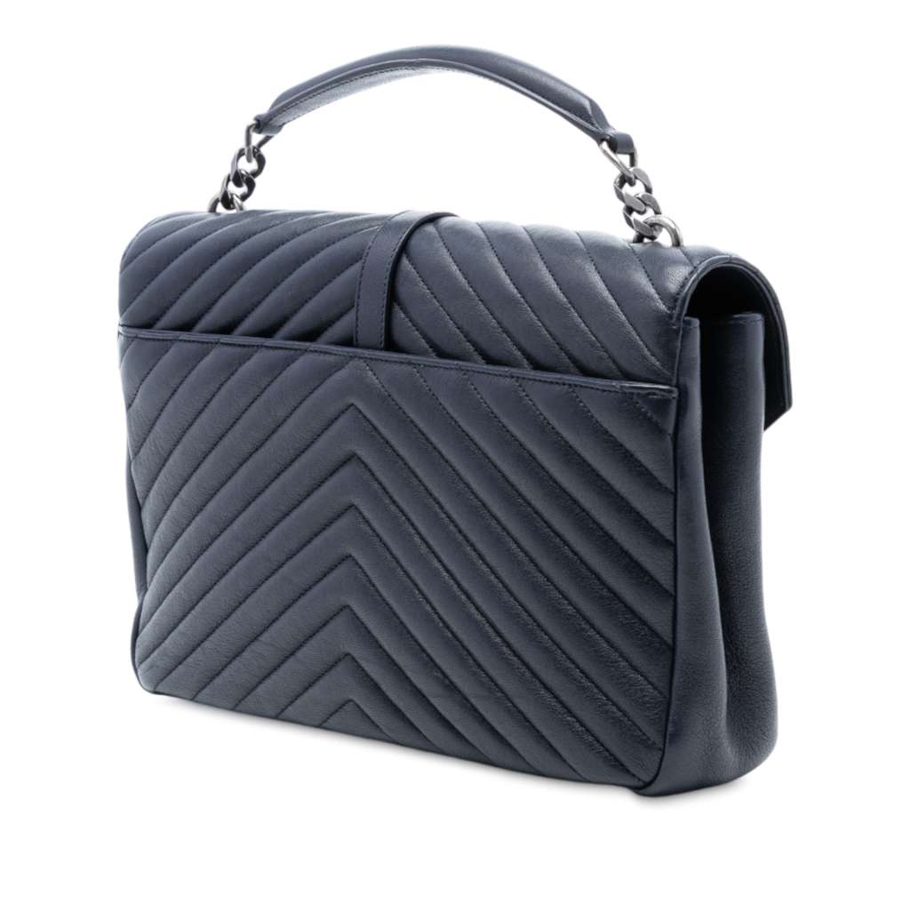 Saint Laurent Large Chevron Sheepskin Monogram College Satchel - 2