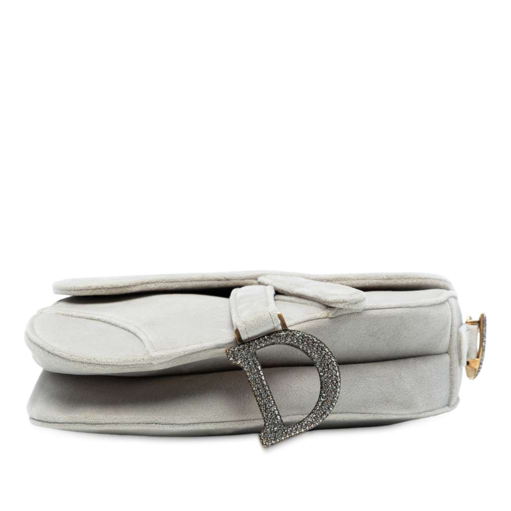 Dior Mini Velvet Crystal Embellished Hardware Saddle Bag - 3