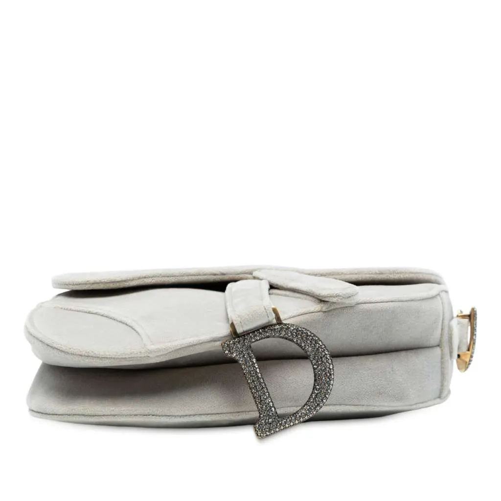 Dior Mini Velvet Crystal Embellished Hardware Saddle Bag Grey Velvet Good - Inside View