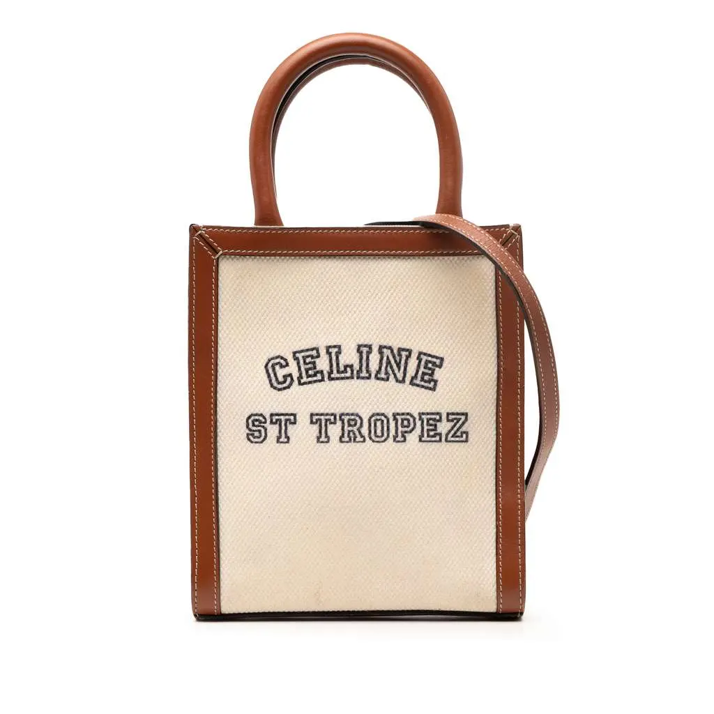 Celine Mini Canvas St Tropez Vertical Cabas Tote Brown Canvas Good - Front View