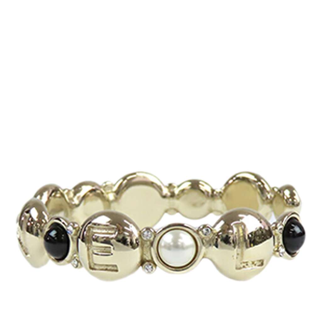 Chanel Gold Plated Faux Pearl and Resin CC Cuff Bangle Bracelet - 2