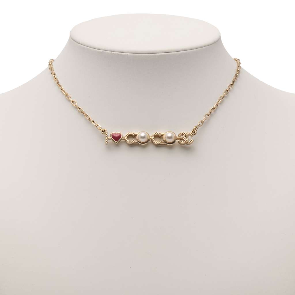 Chanel Gold Plated I Love You Coco Faux Pearl Pendant Necklace - 5