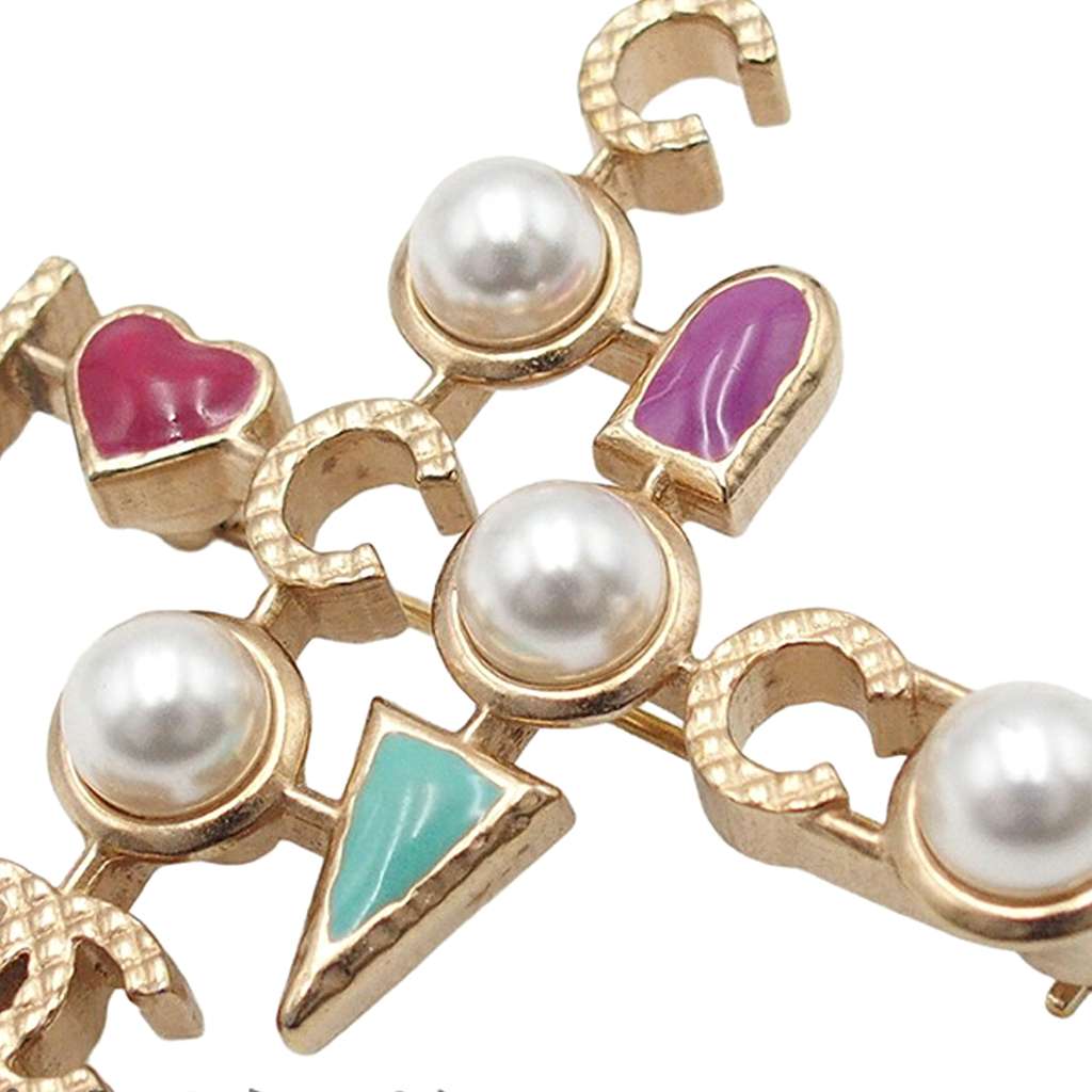 Chanel CC Gold Plated Faux Pearl I Heart Coco Brooch - 5