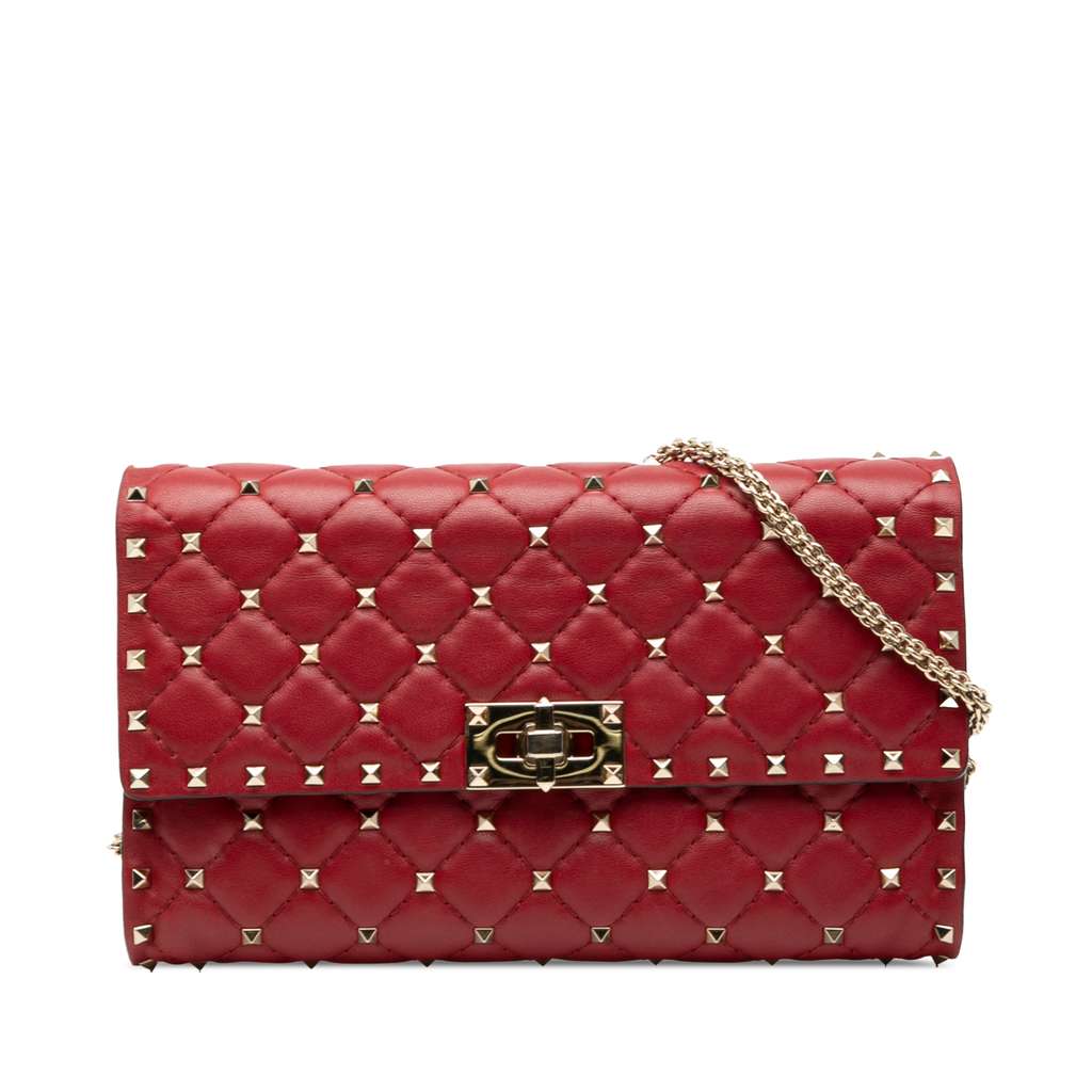 Valentino Leather Rockstud Spike Wallet on Chain