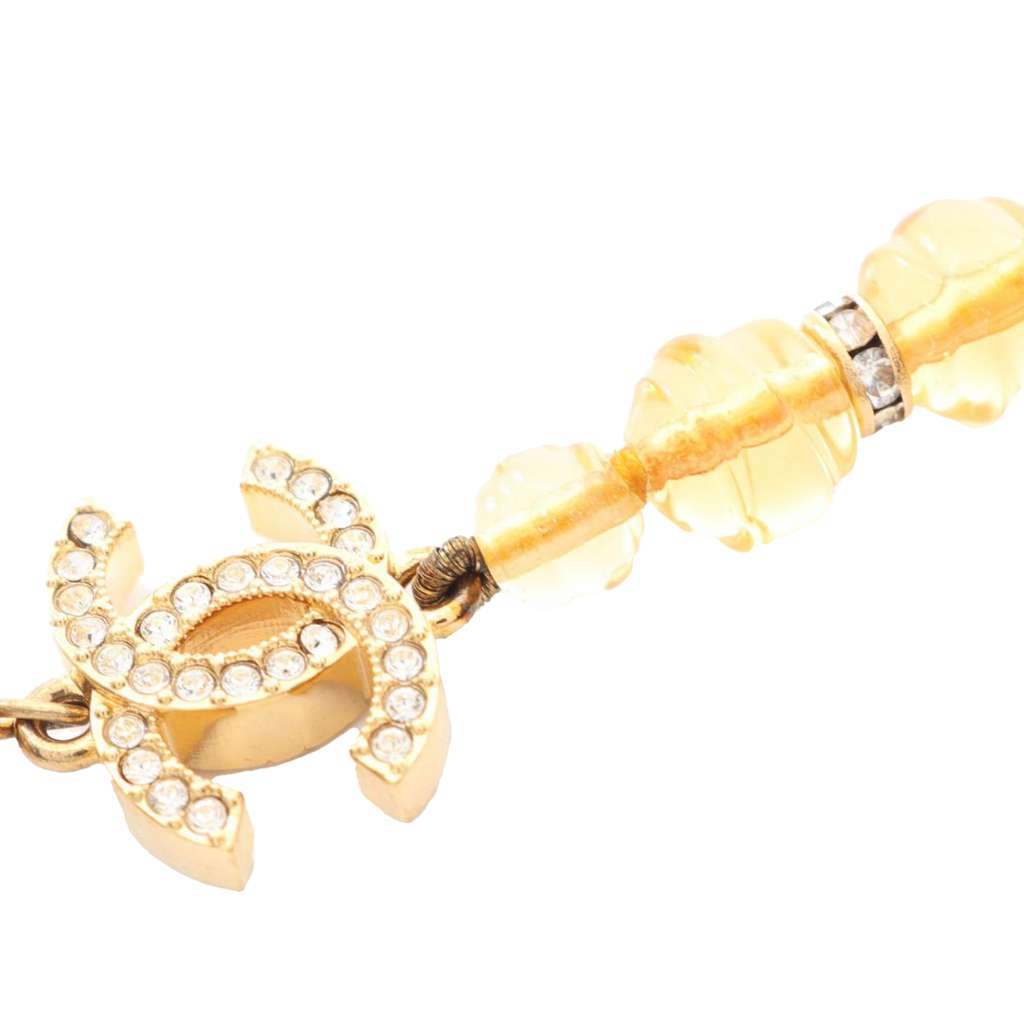 Chanel CC Gold Plated Crystal Beads Long Drop Push Back Earrings - 3