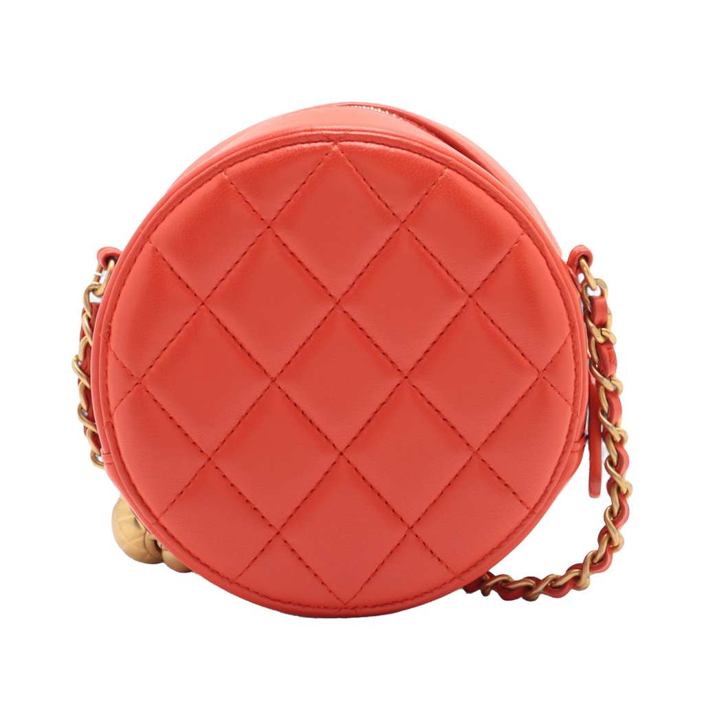 Chanel CC Quilted Lambskin Pearl Crush Round Clutch with Chain - 2