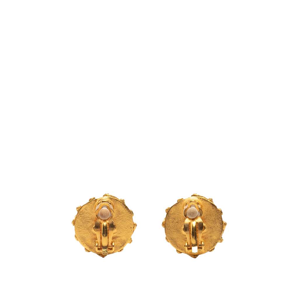 Chanel CC Gold Plated Studded Pearl Clip On Earrings - 2