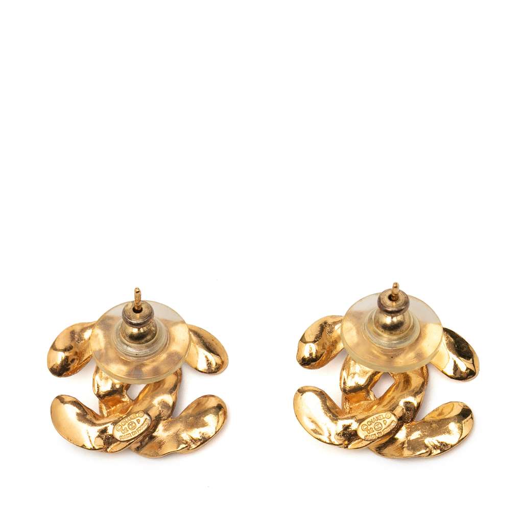 Chanel CC Gold Plated Push Back Earrings - 2