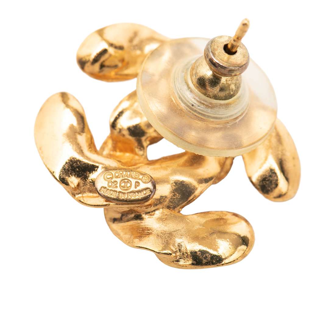 Chanel CC Gold Plated Push Back Earrings - 3