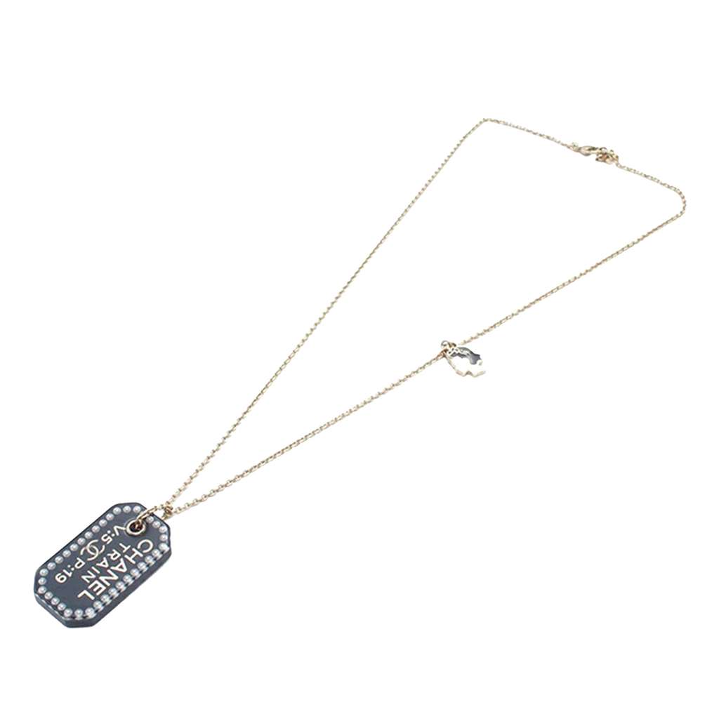 Chanel Gold Plated Resin Train Tag Pendant Necklace