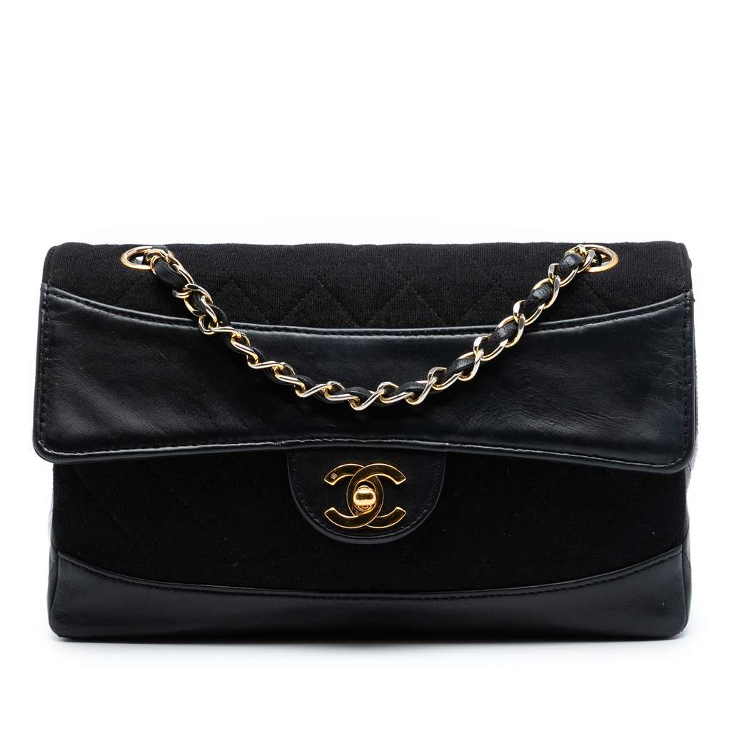 Chanel CC Quilted Jersey and Lambskin Flap