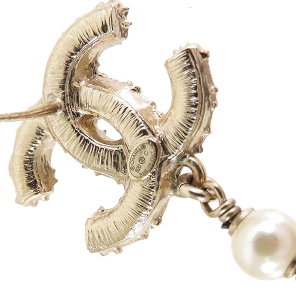 Chanel Gold Plated Faux Pearl CC Dangle Bullet Back Earrings - 4