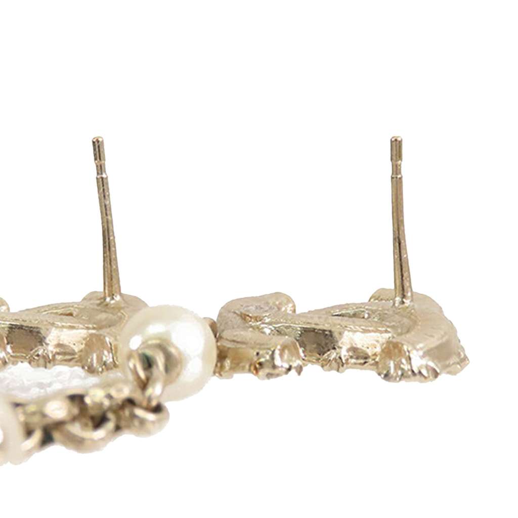 Chanel Gold Plated Faux Pearl CC Dangle Bullet Back Earrings - 5