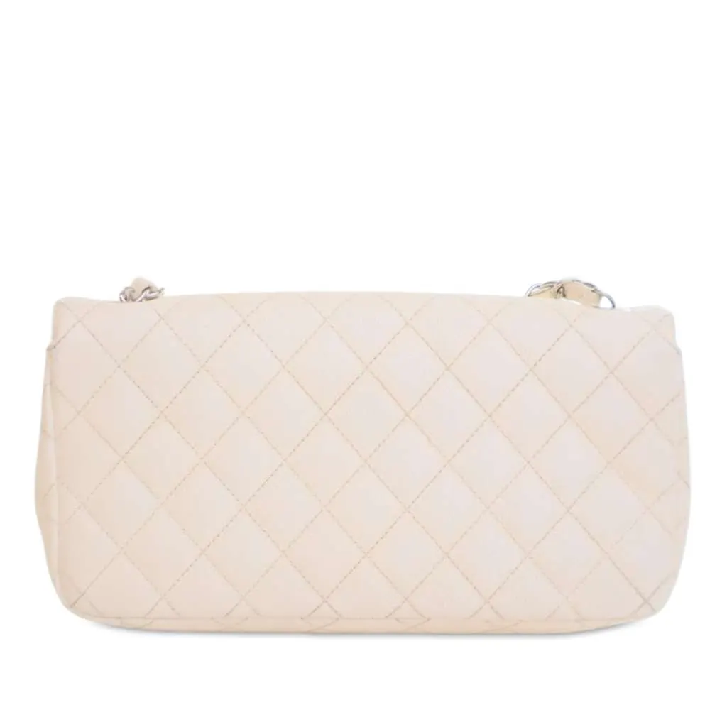 Chanel Classic Caviar East West Single Flap White Leather Good - Inside View