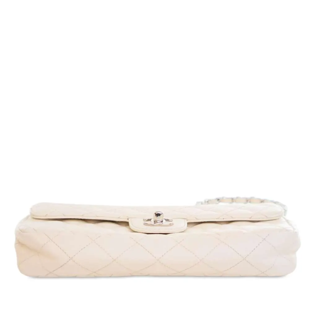 Chanel Classic Caviar East West Single Flap White Leather Good - Model View
