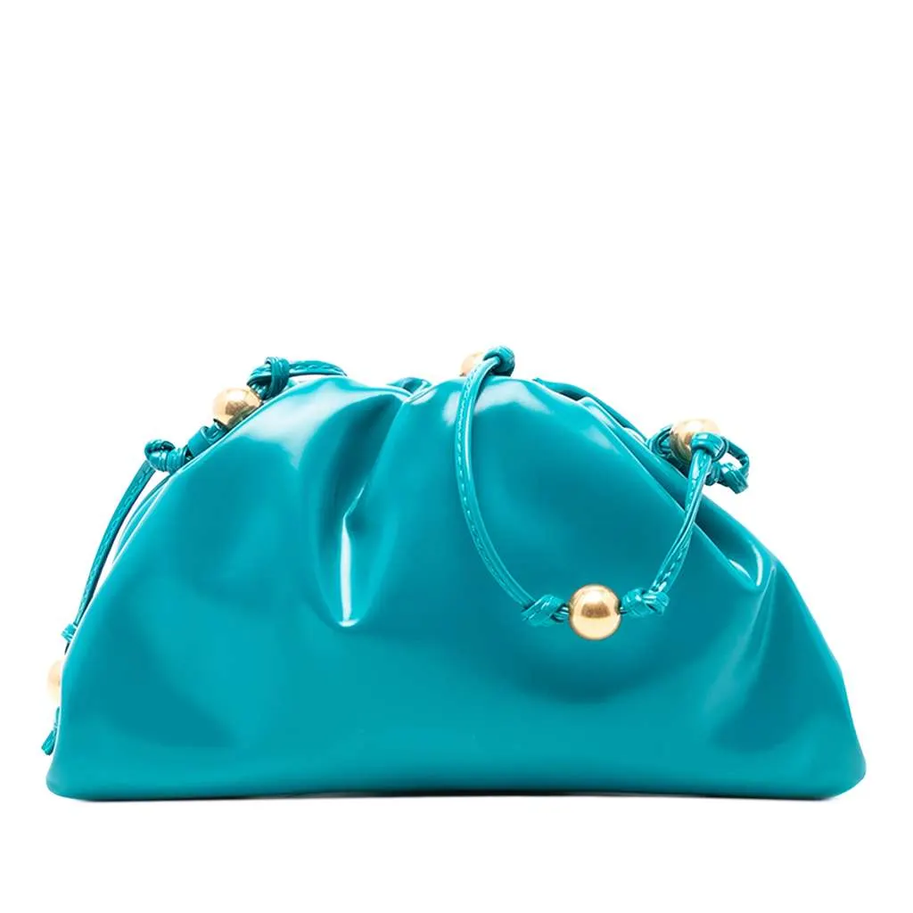 Bottega Veneta Patent Beaded Strap The Mini Pouch Crossbody Blue Leather Very good - Front View
