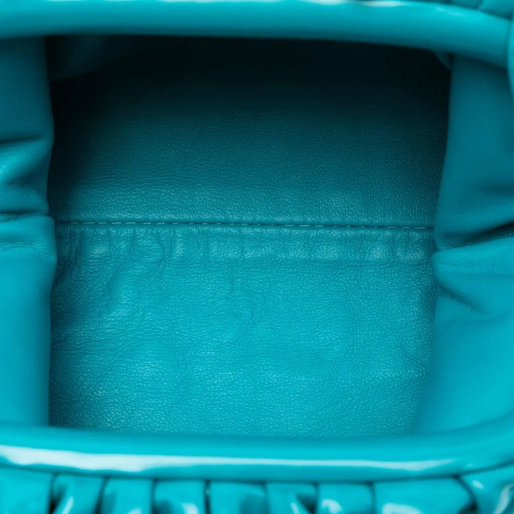Bottega Veneta Patent Beaded Strap The Mini Pouch Crossbody Blue Leather Very good - Model View