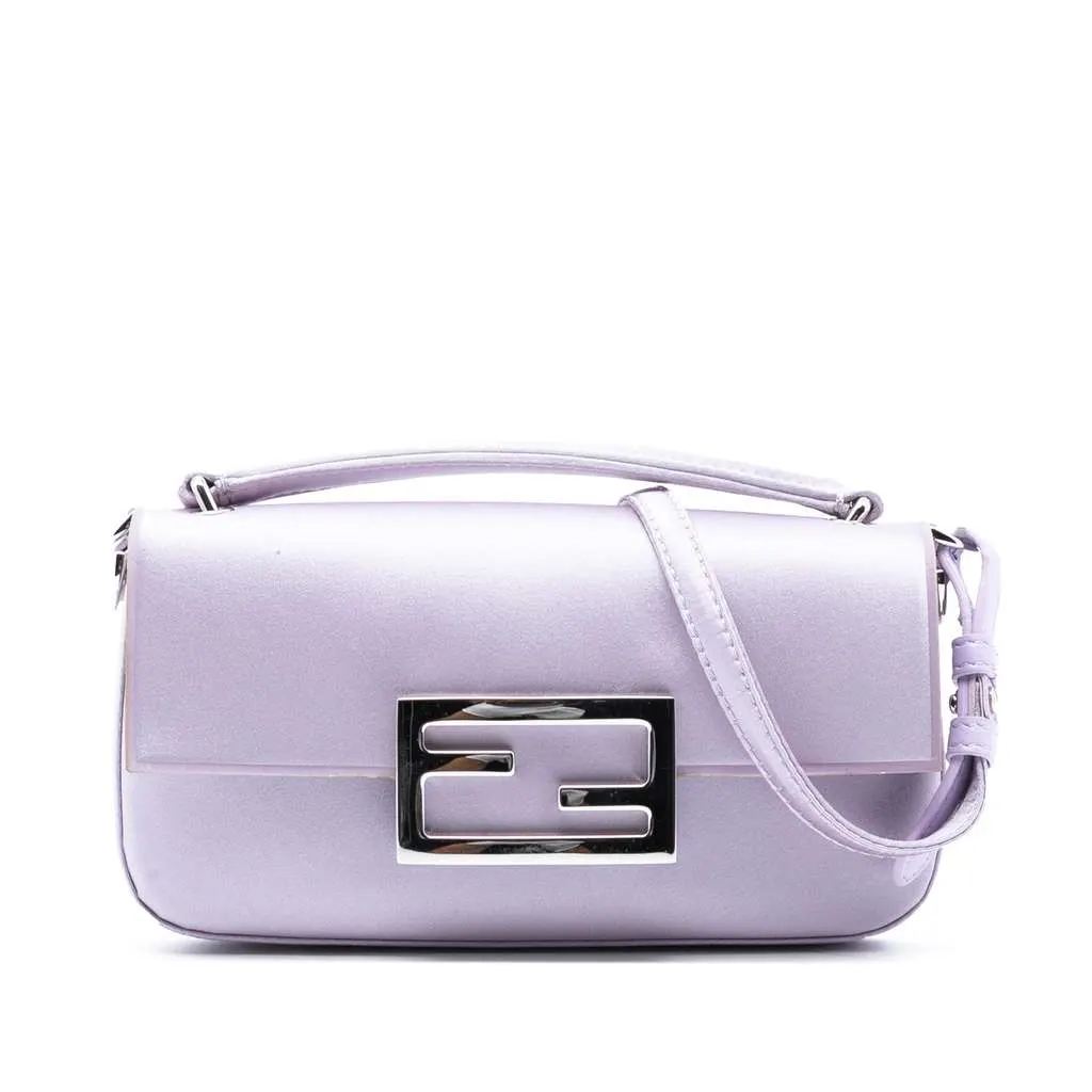 Fendi Satin Baguette Phone Pouch Satchel Purple Satin Very good - Front View
