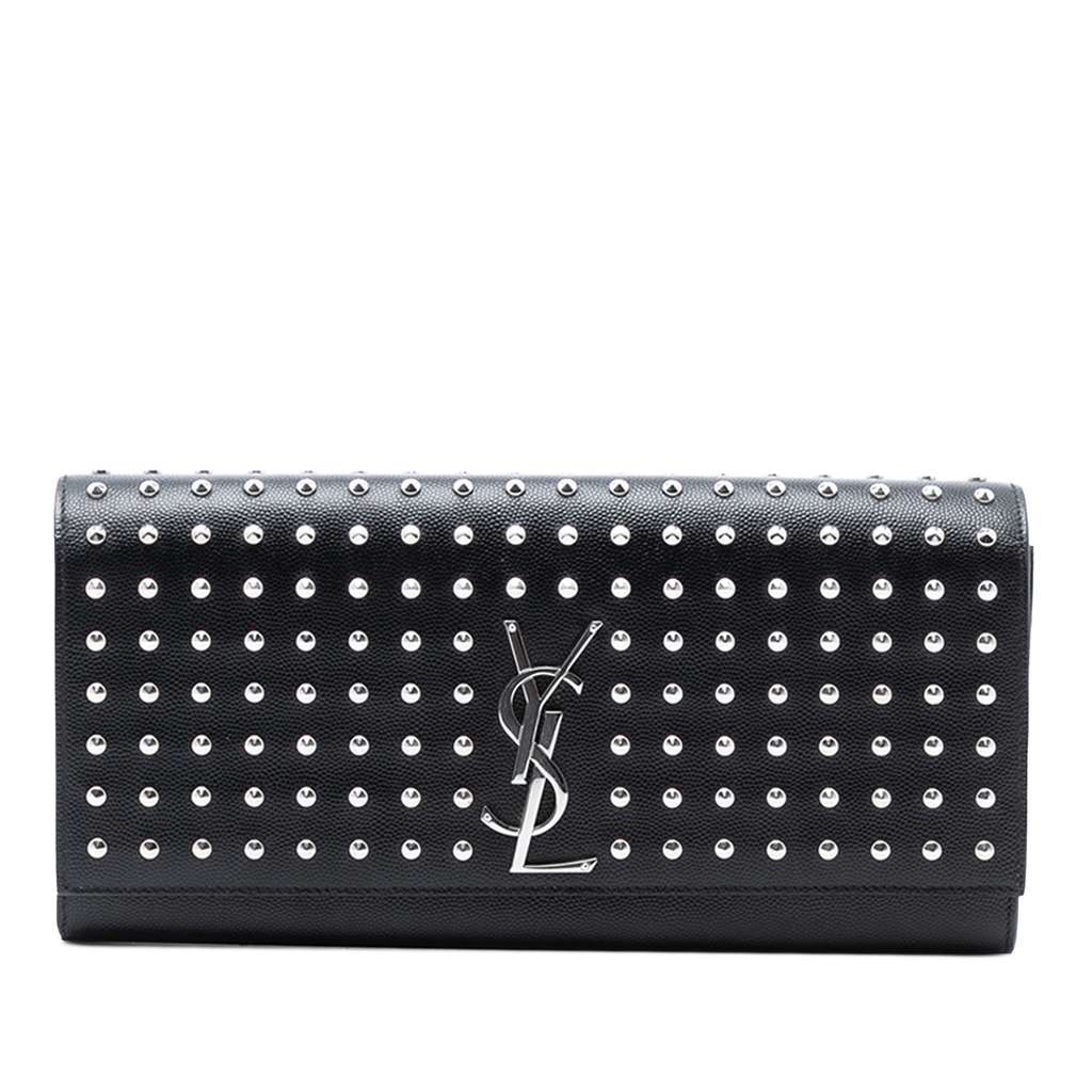 Saint Laurent Grain De Poudre Classic Monogram Studded Clutch