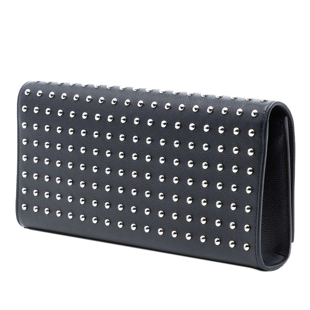 Saint Laurent Grain De Poudre Classic Monogram Studded Clutch - 2
